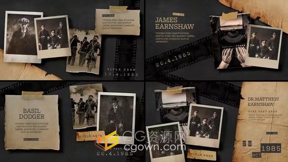 AE模板-旧纸照片纪录片风格历史教育视频引言幻灯片复古相册