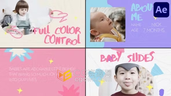 色彩缤纷卡通云朵心形星星动画涂鸦风格儿童视频制作-AE模板