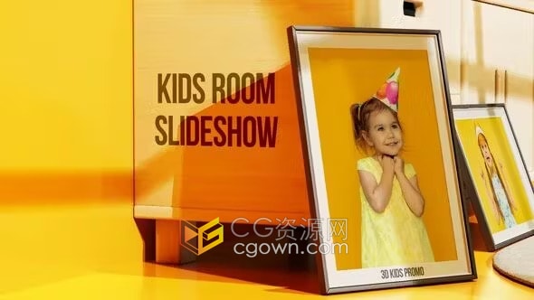 3D儿童书架场景台面相框展示可爱照片相册-AE视频模板