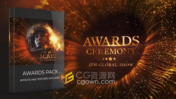 炫丽的金色粒子线圈绽放动画展示颁奖典礼视频晚会包装-AE模板