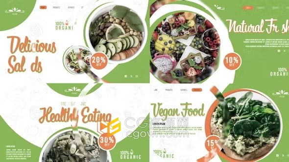 新鲜蔬菜水果健康绿色食品菜单广告视频-AE模板