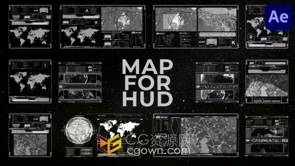 Map HUD AE模板高科技地图信息图表图形动画效果