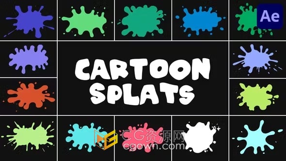 Cartoon Splats AE模板卡通手绘流体飞溅油漆泼溅动画14组