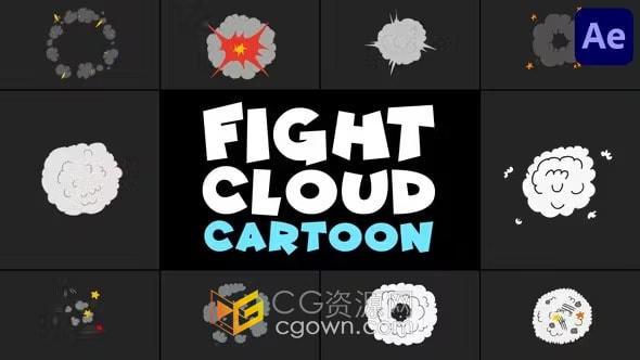 活力漫画风格有趣的战斗云和爆炸卡通烟雾动画元素-AE模板