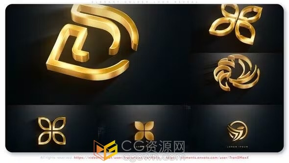 奢华闪亮金色3D标志动画品牌展示视频片头-AE模板