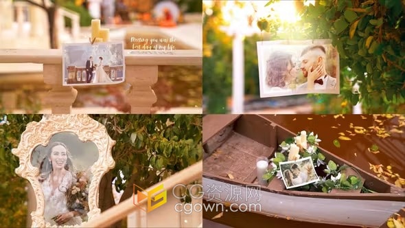 秋日黄昏花园实拍视频优雅婚礼照片展示相册动画-AE模板