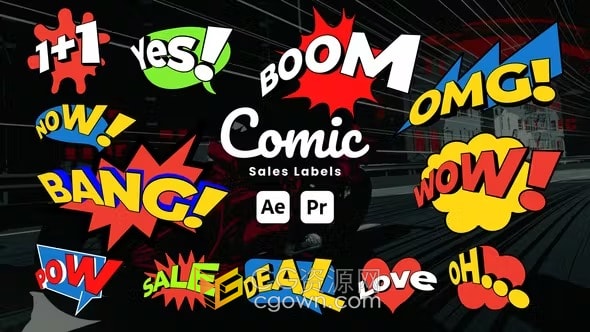 卡通漫画销售标签促销活动文字标题字幕动画-AE&PR模板