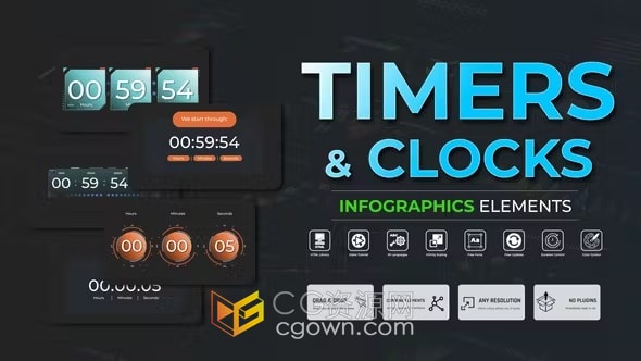 AE模板-计时器和时钟动画倒计时信息图表
