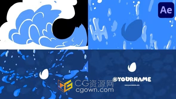 动画水波卡通LOGO水运动相关的企业品牌标志片头演绎-AE模板