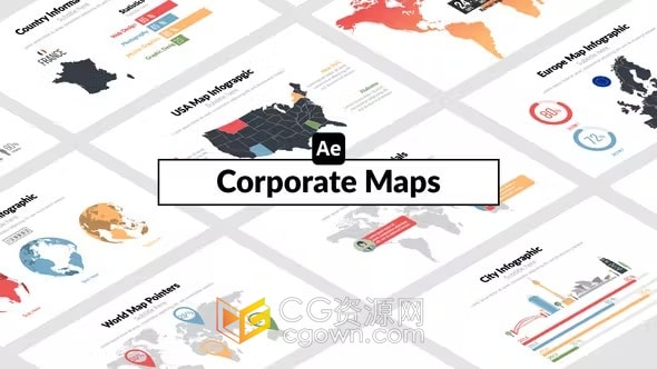 企业介绍地图信息图表动画视频效果-AE模板下载