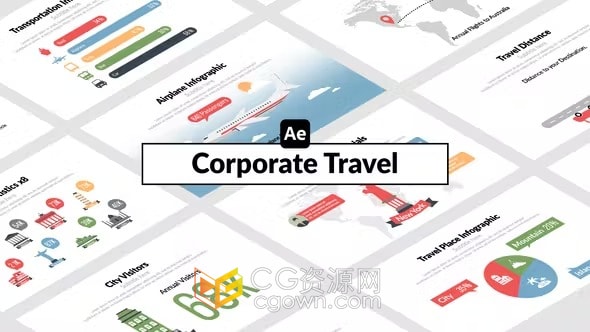 商务旅行城市人流量介绍交通工具比例图表动画视频-AE模板