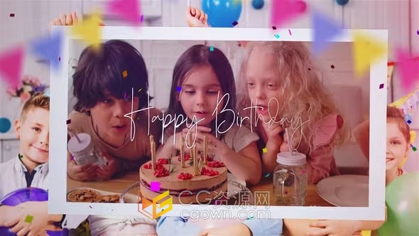 五彩纸屑儿童生日庆祝视频生日祝福相册-AE模板