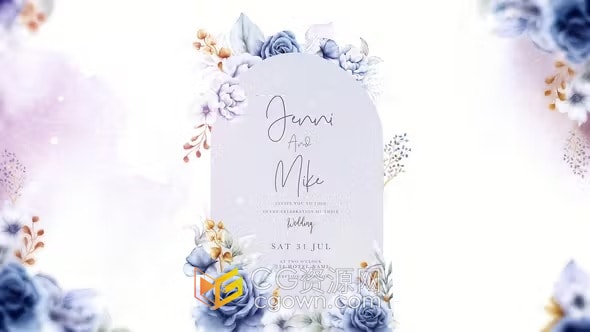 淡紫花卉元素高端优雅幸福婚礼宴会邀请函-AE模板