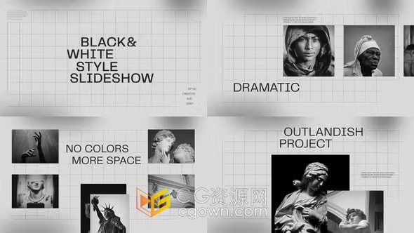 黑白风格图像作品演绎照片相册视频展示-AE模板