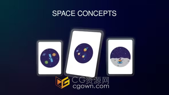 5个卡片式动画介绍航空航天宇宙概念图标动画-AE模板