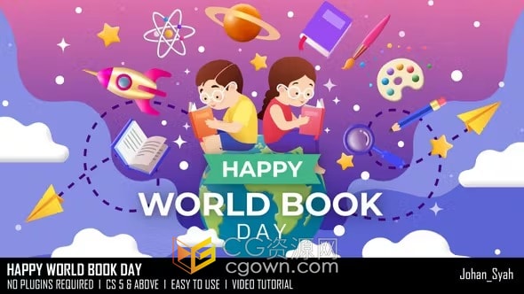 AE模板-世界读书日宣传图书馆儿童绘本阅读机构卡通介绍片头