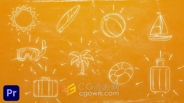 9个涂鸦手绘夏季海滩热带元素动画-PR模板