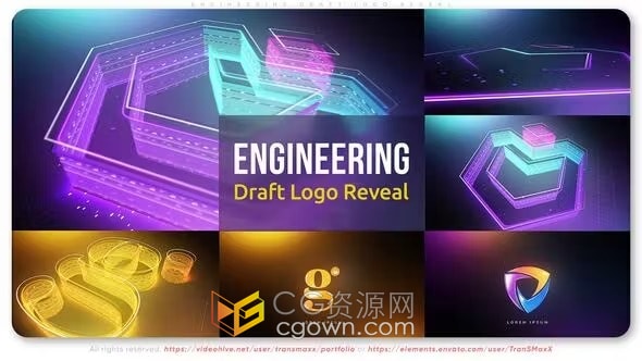 工程草案风格鲜艳色彩建筑公司品牌形象光线LOGO动画-AE模板