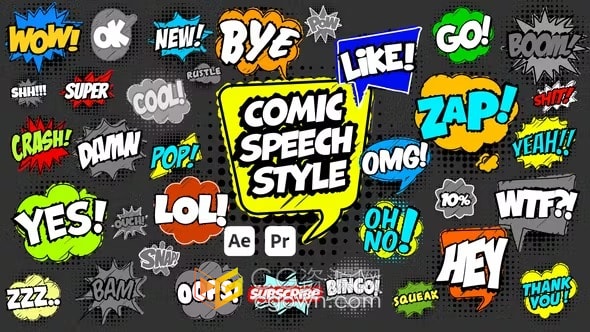 幽默的卡通字幕动画漫画演讲风格气泡标题-AE与PR模板