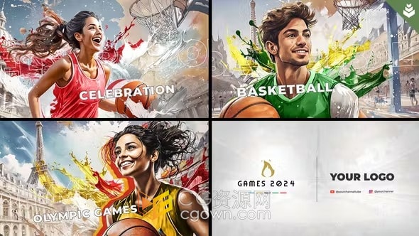 AE模板-2024巴黎奥运会篮球比赛宣传片头体育赛事包装开幕