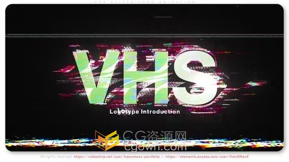 AE模板-VHS倒带和电视噪音风格创建故障像素游戏LOGO动画