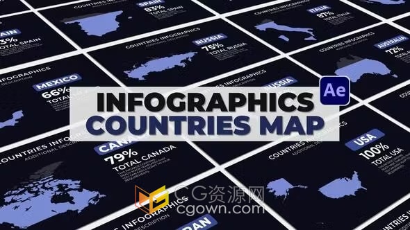 AE模板-10个带国家地图的信息图表界面动画