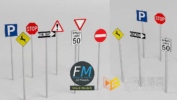 8个交通标志3D模型 Traffic Signs Pack