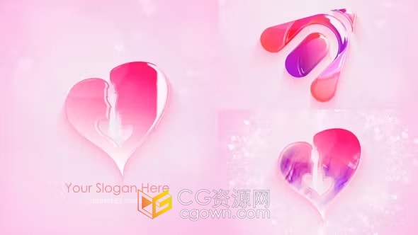 浪漫粉红色光泽LOGO情人节标志片头-AE模板
