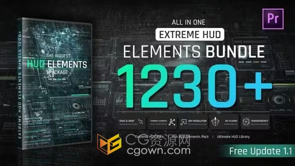 PR模板-1230+图标加载器地图技术图形元素Extreme HUD Elements Bundle