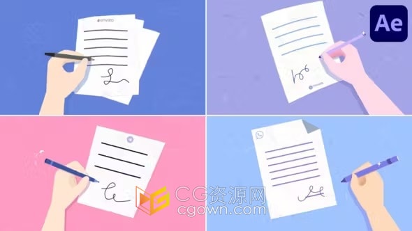 合同文件纸上签名手写签名文档解释器视频-AE模板