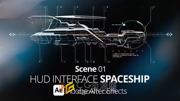 AE模板-沉浸式科幻宇宙飞船HUD界面未来感星系科技游戏介绍元素