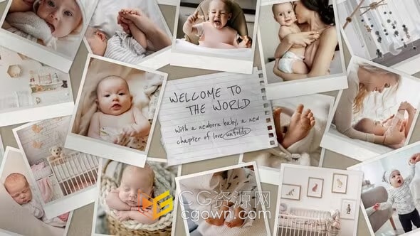 纯净简约儿童成长相册宝宝满月照片拼贴视频AE模板