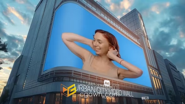AE模板-城市大厦商城户外视频墙3D模型LED屏幕广告动态海报
