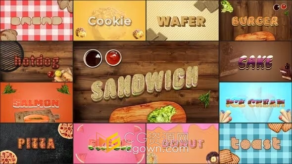 AE模板-13种食物文字效果Food Text Effects