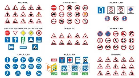 交通法规公路交通标志动画元素免费下载-AE模板