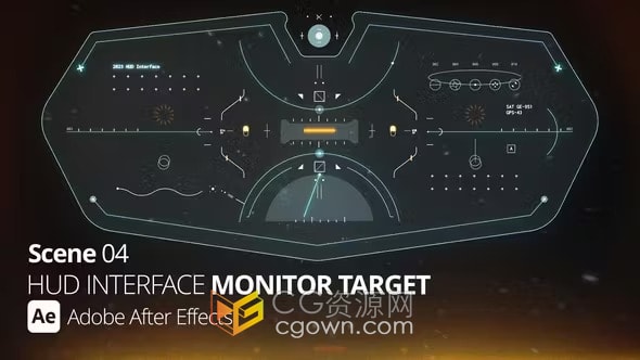 科幻游戏飞行模式星际飞船HUD界面监视器元素-AE模板