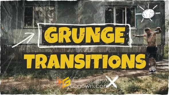 摇滚风格Grunge故障撕裂划痕效果过渡元素-AE模板