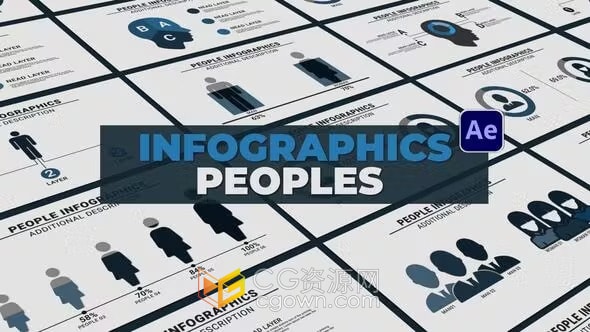 信息图表人物形象AE模板人口统计大数据分析
