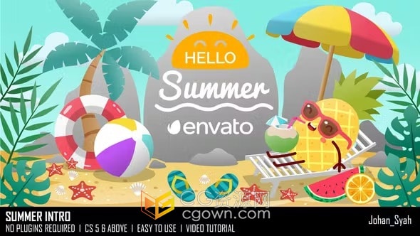 AE模板-可爱卡通水果人物夏季元素趣味插图旅行度假片头介绍