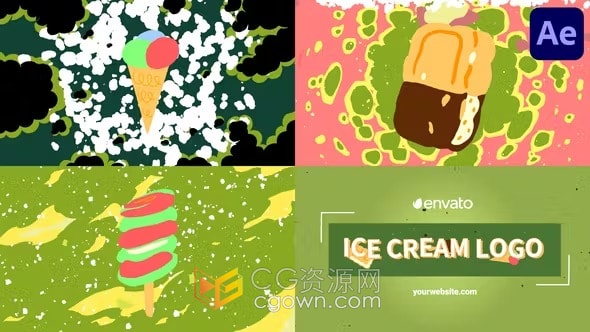 AE模板-色彩缤纷甜蜜美味卡通糖果和冰淇淋变形动画LOGO开场