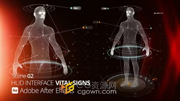 人体HUD界面生命体征游戏科幻视频演示-AE模板
