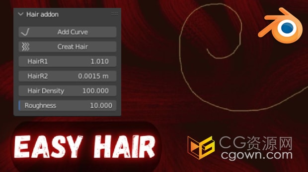 Blender插件Easy Hair v2.0使用绘图工具和曲线创建头发