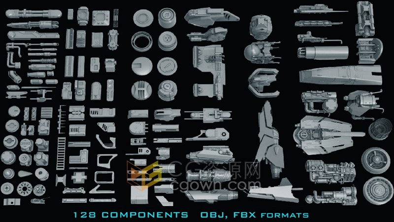 128个宇宙飞船套件3D模型Spaceship Kit