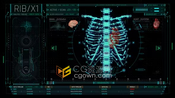 数字医疗科幻游戏界面人体肋骨HUD元素-AE模板