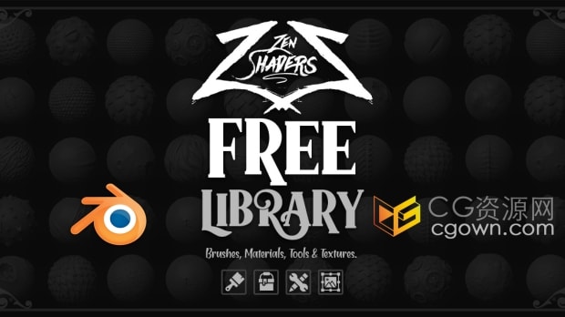 Blender 4.2插件Zenshaders Free Library 120种笔刷工具