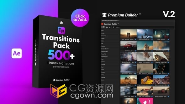 500多种转场过渡特效预设包AE模板与脚本Transitions Pack V2