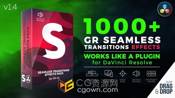 DaVinci Resolve插件达芬奇上千种转场特效GR Seamless Transitions Effects