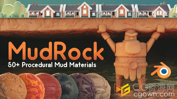 Blender插件Mudrock 2.0共50+种程序泥巴泥浆粘土材质着色器