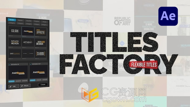 AE脚本Titles Factory V1.0.1 400多种文字标题动画预设包