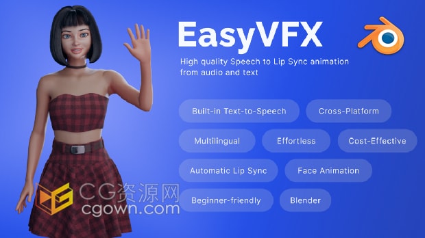 Blender插件Easyvfx Lip Sync Plugin V1.0.0角色口型唇形同步动画